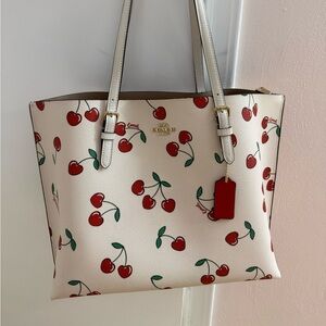 Coach Cherry Print Tote - Cream and Red